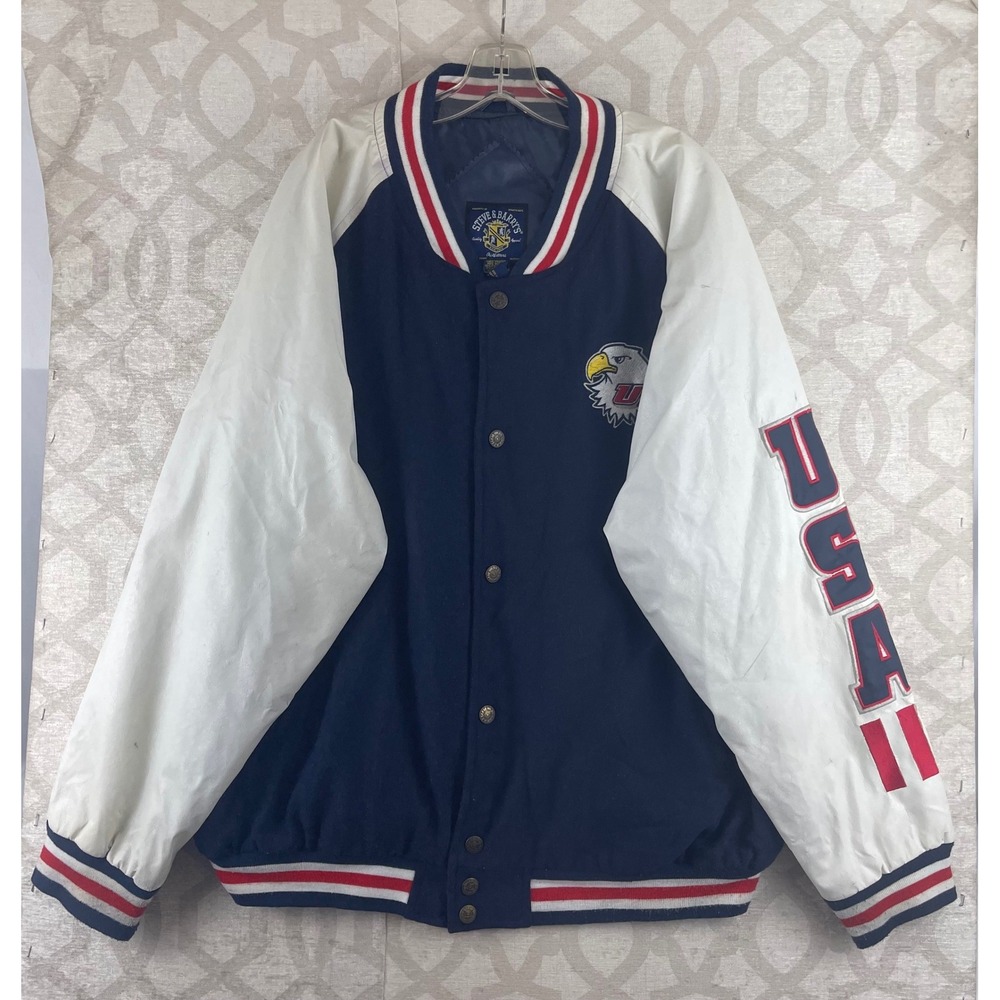 Steve & Barry's USA Varsity Jacket Mens XL Navy Blue White Eagle Flag Wool Blend